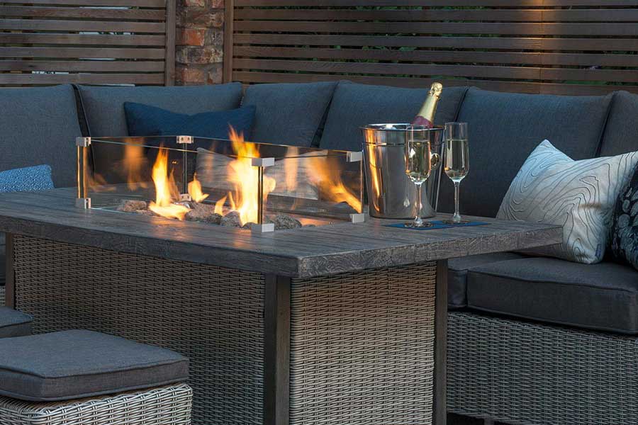 Kettler outdoor furniture with gas fire pit table heater